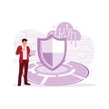 IT programmer accessing business privacy cyber security data on the laptop. Cyber Security Concept.